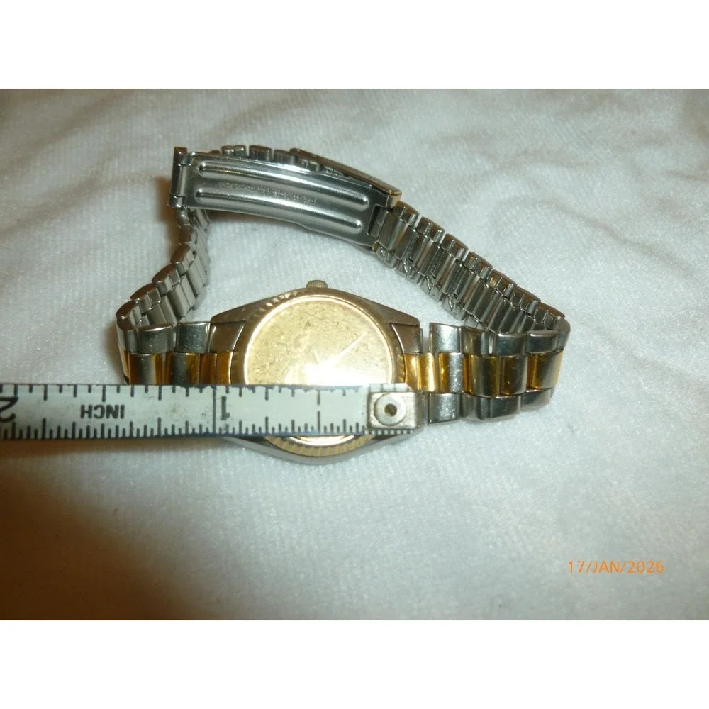 Vintage Sharlee President Two Tone Watch Gold Coin Eagle Dial Fluted Bezel